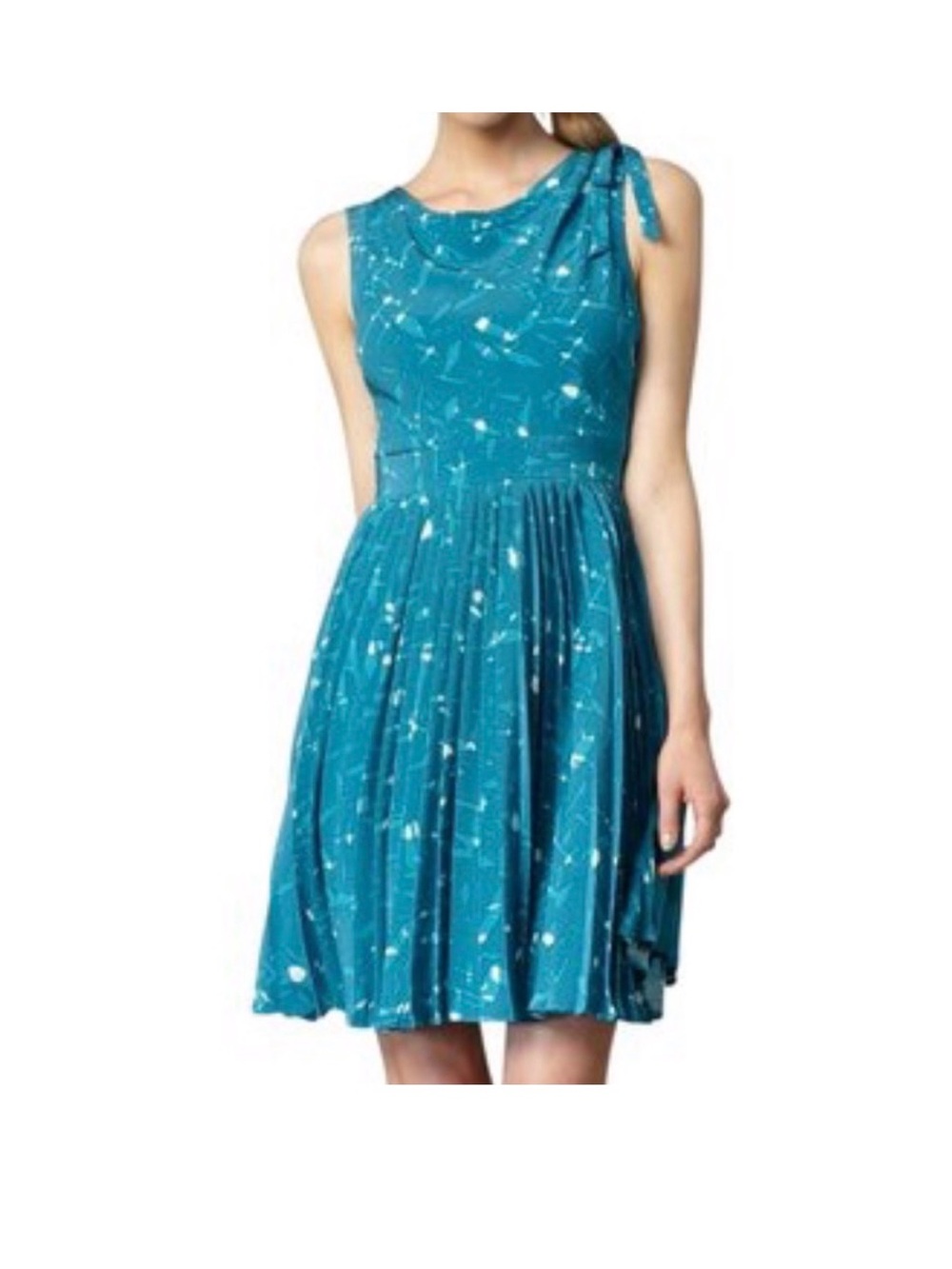 Kate Spade Melody Cocktail Dress - Teal Pleated Fit-and-Flare Silk Mini Dress - Picture 2 of 7